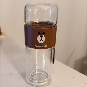 Line Friends (Brown Bear) + Joyoung Tea Filtering Glass Cup. Rare. Like New.
